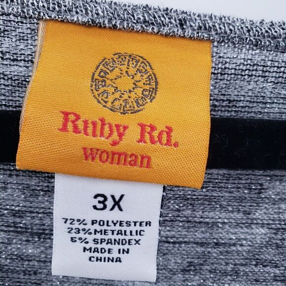 Ruby Rd. 3x Caged Neck Sweater Womens Plus Heathered Gray Black 3/4 Sleeve - Picture 4 of 12